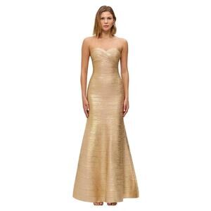 HERVE LEGER Women's The Metallic Sara Gown Size S In Gold Foil